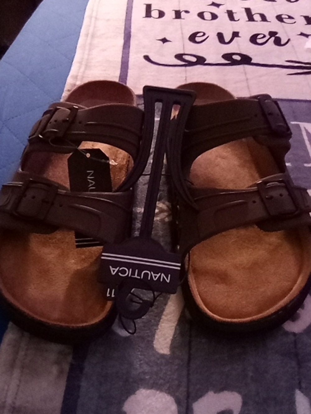 Nautica Dark Brown Double-Buckle Slide Sandals